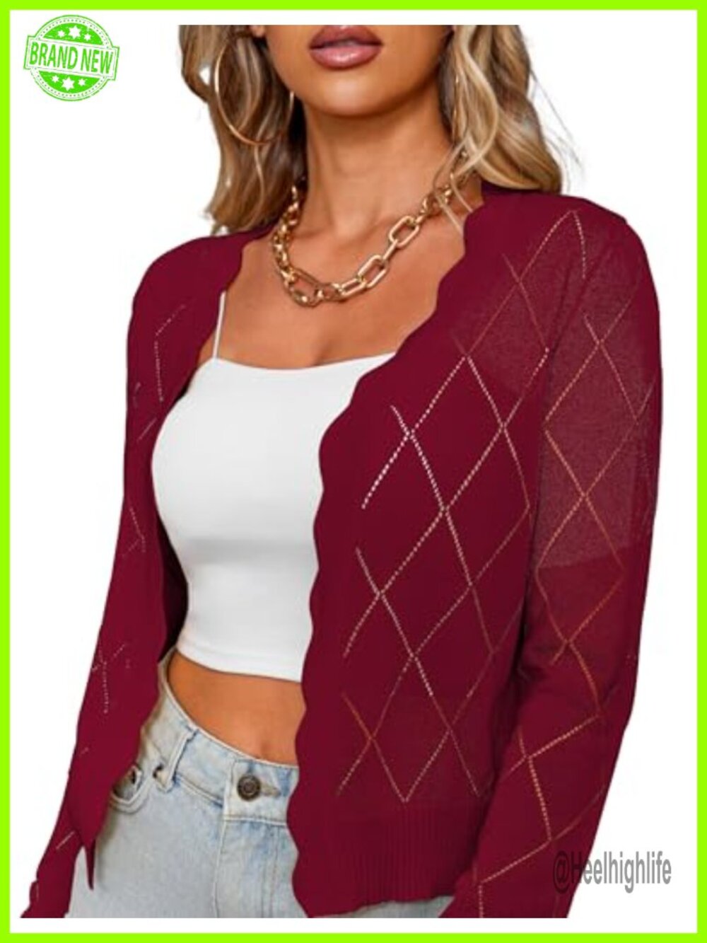 Lightweight Hollow Out Cropped Cardigan Shrug Open Front Long Sleeve